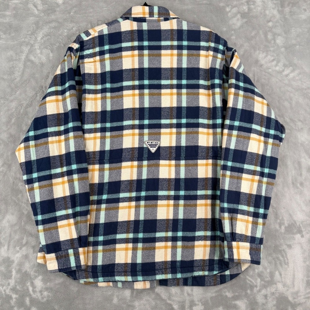 Columbia PFG Flannel Shirt Shacket Jacket Men XL Fleece Lined Plaid Blue Outdoor - Picture 14 of 16